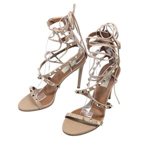 Valentino Garavani Rockstud Criss Cross Nude Gladiator Dress Up Sandals EU 38